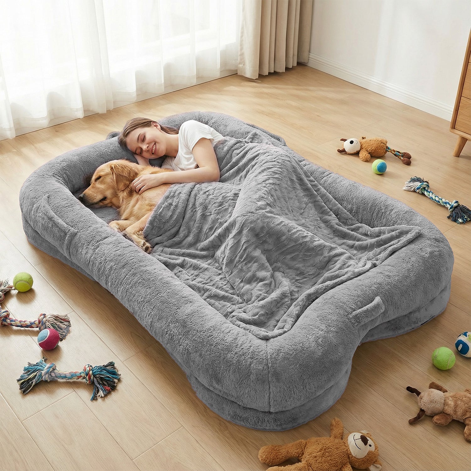 Cuddle Puddle — Human Dog Bed, Extra Large Faux Fur Floor Bed with Storage